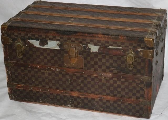 Appraisal: LOUIS VUITTON TRUNK CA RARE RED DAMIERCHECK BRASS HARDWARE LEATHER