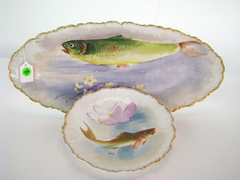 Appraisal: Limoges Antique Porcelain thirteen piece Fish Set marked Flambeau Limoges