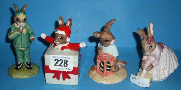 Appraisal: Royal Doulton Bunnykins Figures Christmas Suprise DB ballerina DB Stopwatch