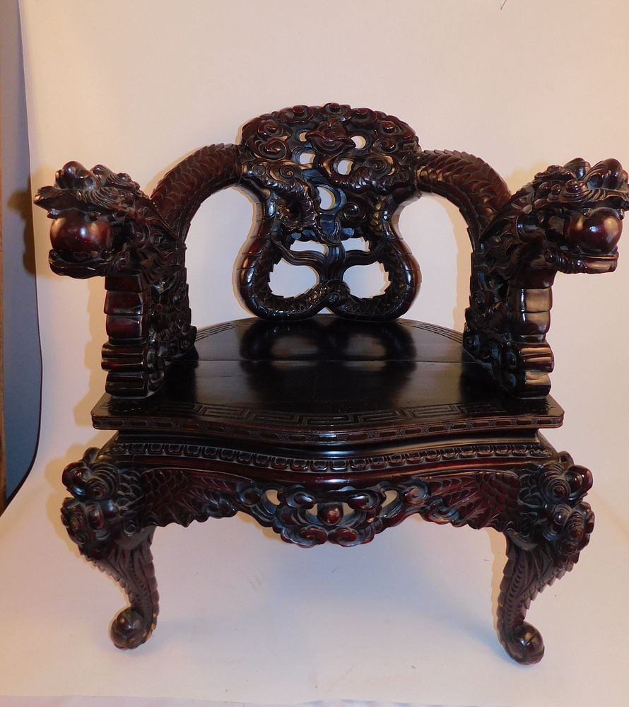 Appraisal: JAPANESE DRAGON THRONE CHAIR Highly carved th century Japanese carved