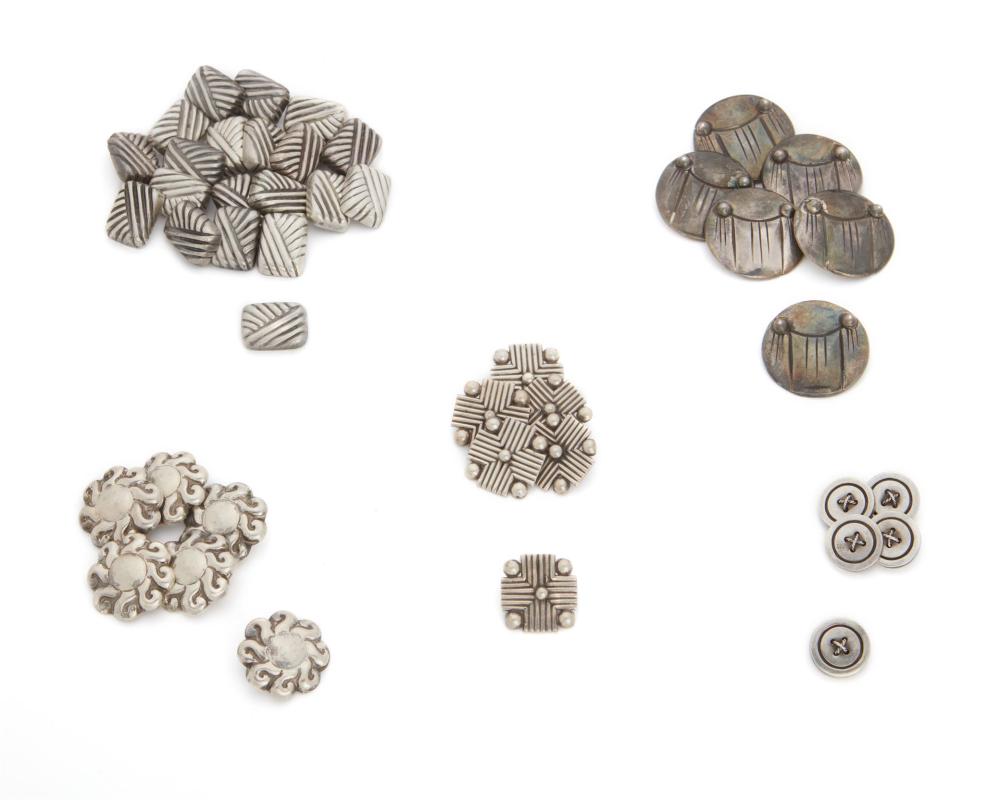 Appraisal: Five sets of Hector Aguilar silver buttons - Taxco Mexico