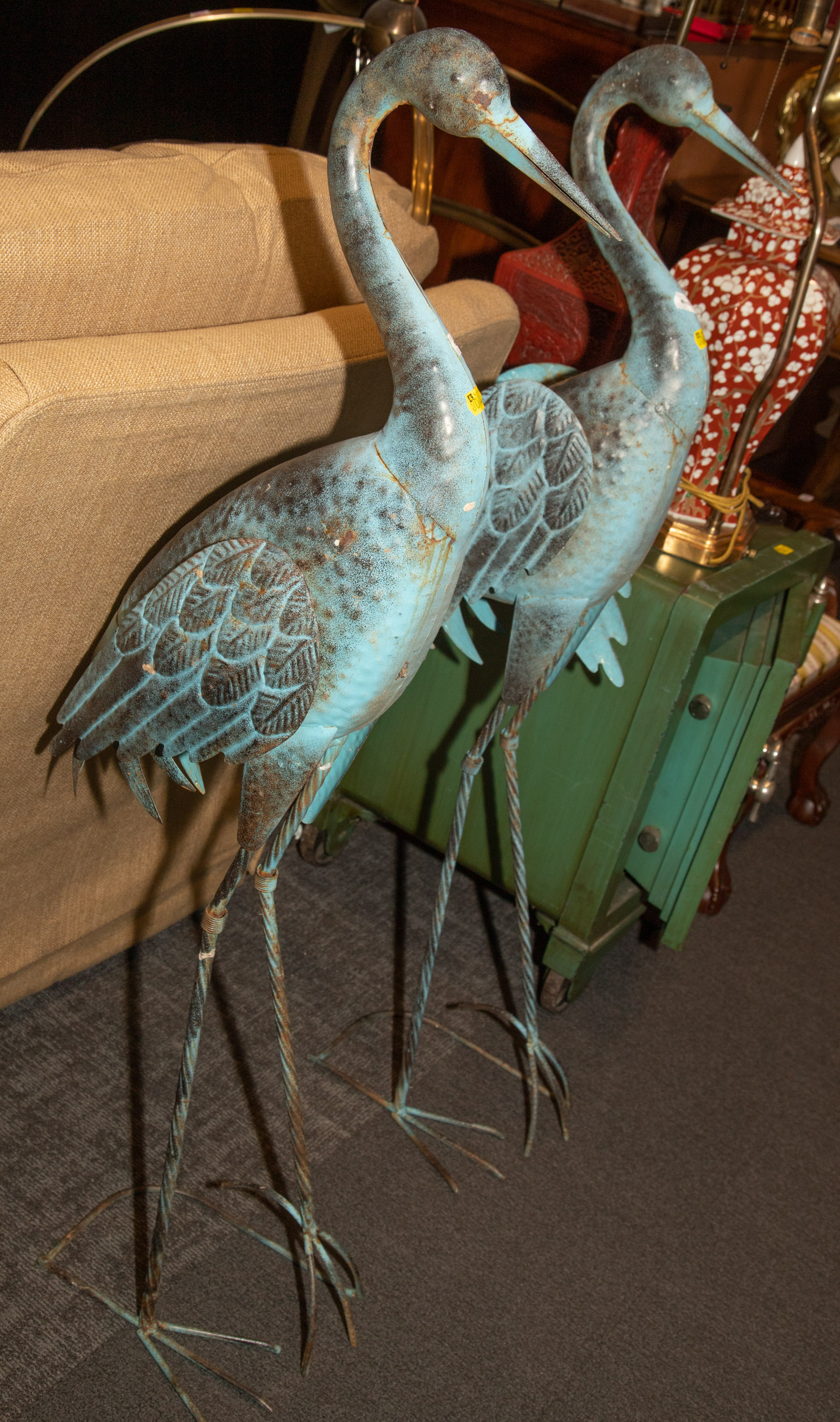 Appraisal: A PAIR OF COPPER WADING BIRD GARDEN FIGURES Late th