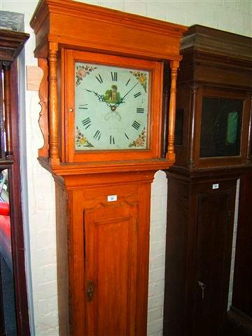 Appraisal: An early th Century pine hour long case clock the