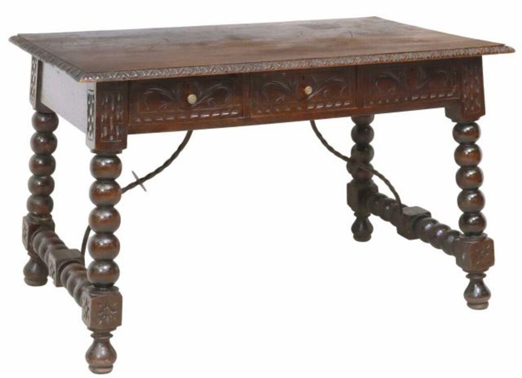 Appraisal: Spanish Baroque style library table desk th c carved foliate