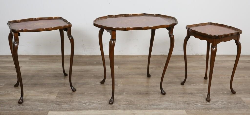 Appraisal: Queen Anne style marquetry inlaid nesting tables Early th Century