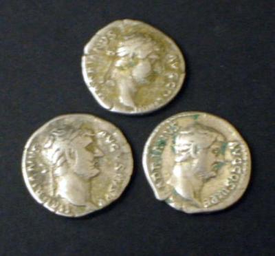 Appraisal: THREE HADRIAN DENARII with Fortuna Felicitas and Pietas on reverse