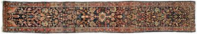 Appraisal: Hamadan runner repeating leaf and floral motifs on dark blue