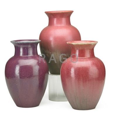 Appraisal: FULPER Three vases two in Famille Rose glaze one Wistaria