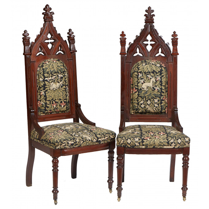 Appraisal: Pair of American Carved Mahogany Gothic Revival Side Chairs th