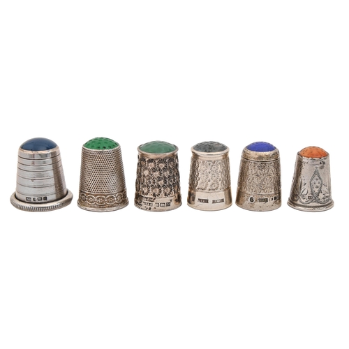 Appraisal: Six English and Continental silver stone topped thimbles late th