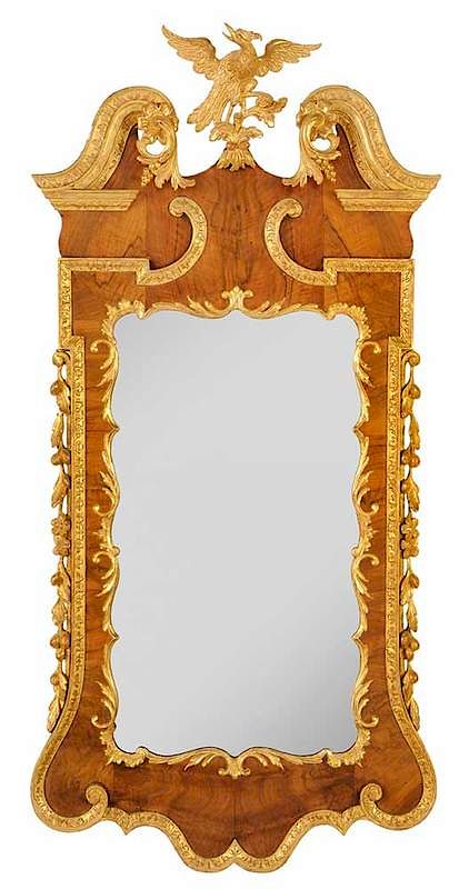 Appraisal: George II Walnut and Parcel Gilt Mirror British mid th