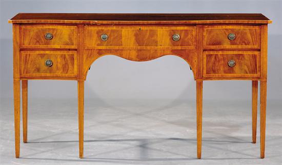 Appraisal: Georgian style inlaid mahogany serpentine sideboard early th century shaped