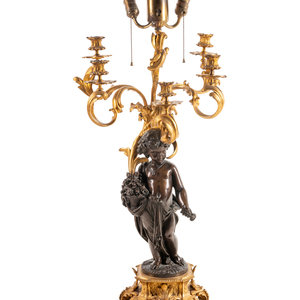 Appraisal: A Louis XV Style Gilt and Patinated Bronze Five-Light Candelabrum