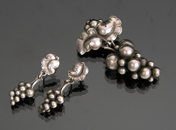 Appraisal: A Georg Jensen Sterling Silver Brooch and Ear Clips in