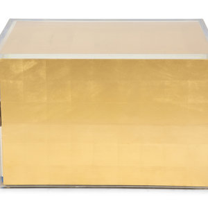 Appraisal: A Contemporary Lucite Enclosed Gold Leafed Rectangular Pedestal th st