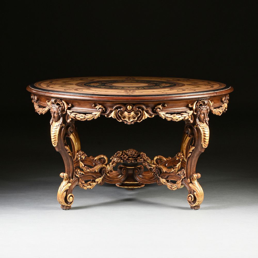 Appraisal: AN ITALIAN ROCOCO REVIVAL PARCEL GILT MARQUETRY INLAID OAK CENTER