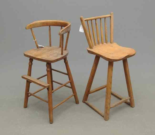 Appraisal: Lot including oak high back stool and child's highchair