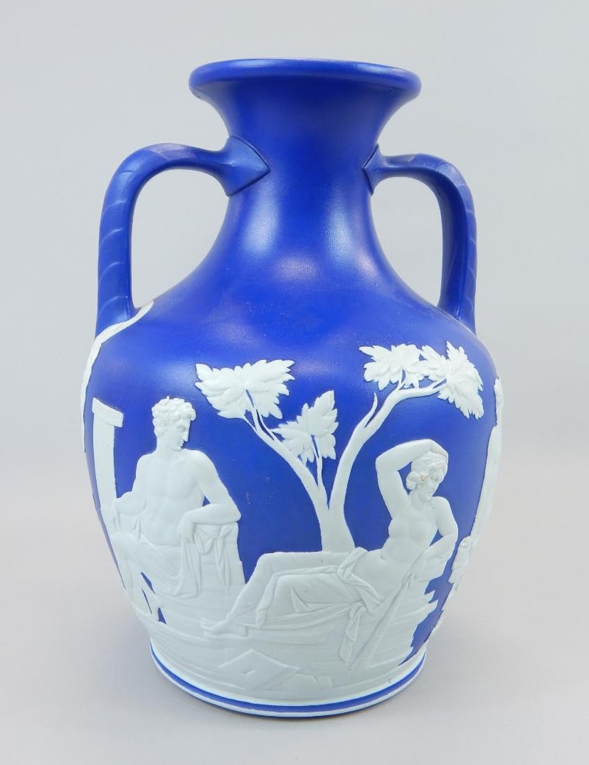 Appraisal: A thC Wedgwood blue Jasperware copy of the Portland vase