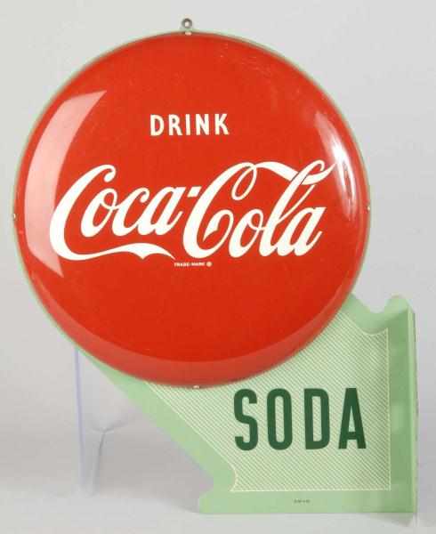 Appraisal: Tin Coca-Cola Double Button Flange Sign Description Absolutely beautiful example