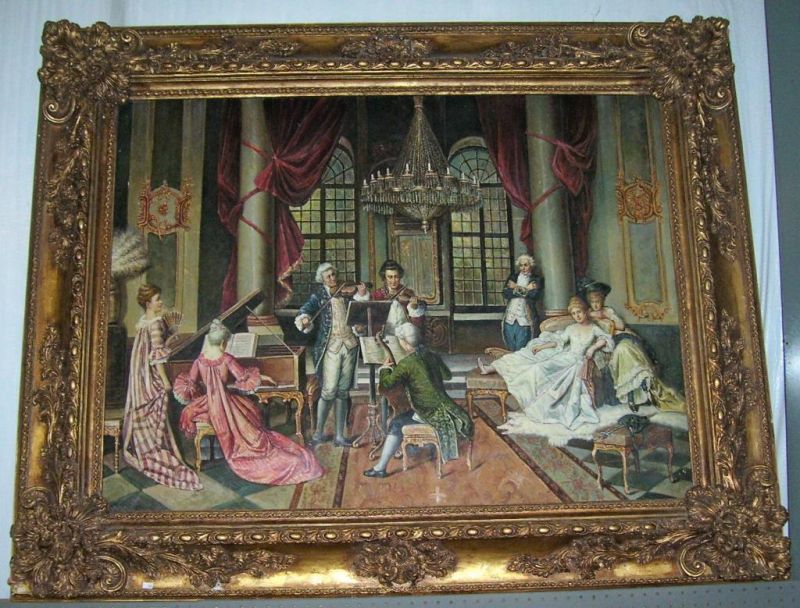 Appraisal: Oil Painting Classical Music Room Scene Classical th century style