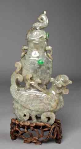 Appraisal: A Very Fine Chinese Jadeite Covered VaseVery finely carved to