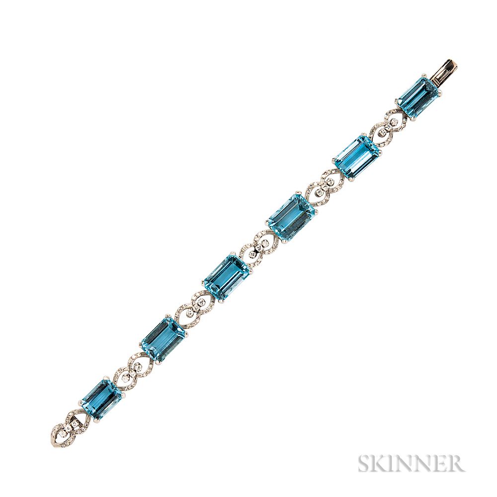 Appraisal: Platinum Aquamarine and Diamond Bracelet Platinum Aquamarine and Diamond Bracelet