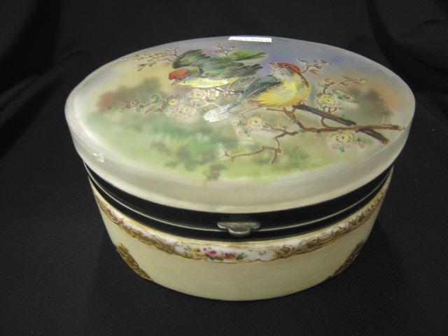 Appraisal: Pairpoint Victorian Dresser Box handpainted bird floral oval frosted glass