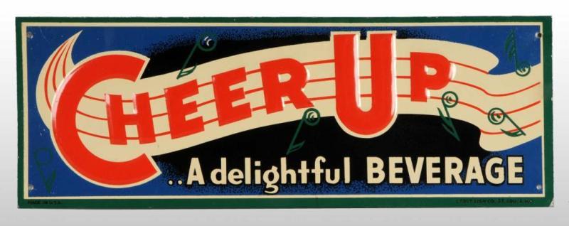 Appraisal: Embossed Tin Cheer-Up Sign Description s A few shallow crimps