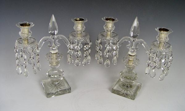 Appraisal: PAIR ELEGANT GLASS CANDLE HOLDERS Fine glass two light candelabra