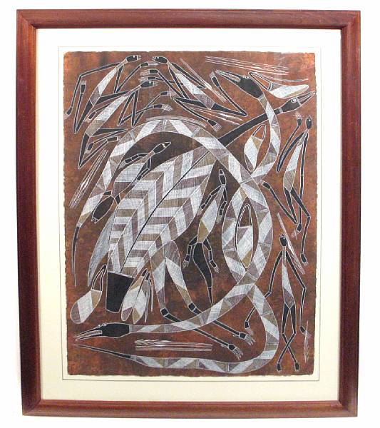 Appraisal: Thompson Nganjmirra Aborigine b Heron amp Serpents acrylic wash and