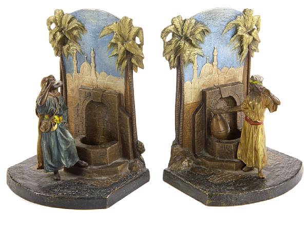 Appraisal: A pair of Vienna cold painted bronze figural bookends early