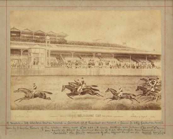 Appraisal: ALBUMEN PHOTOGRAPH OF DRAWING OF MELBOURNE CUP FINISH winner Carbine