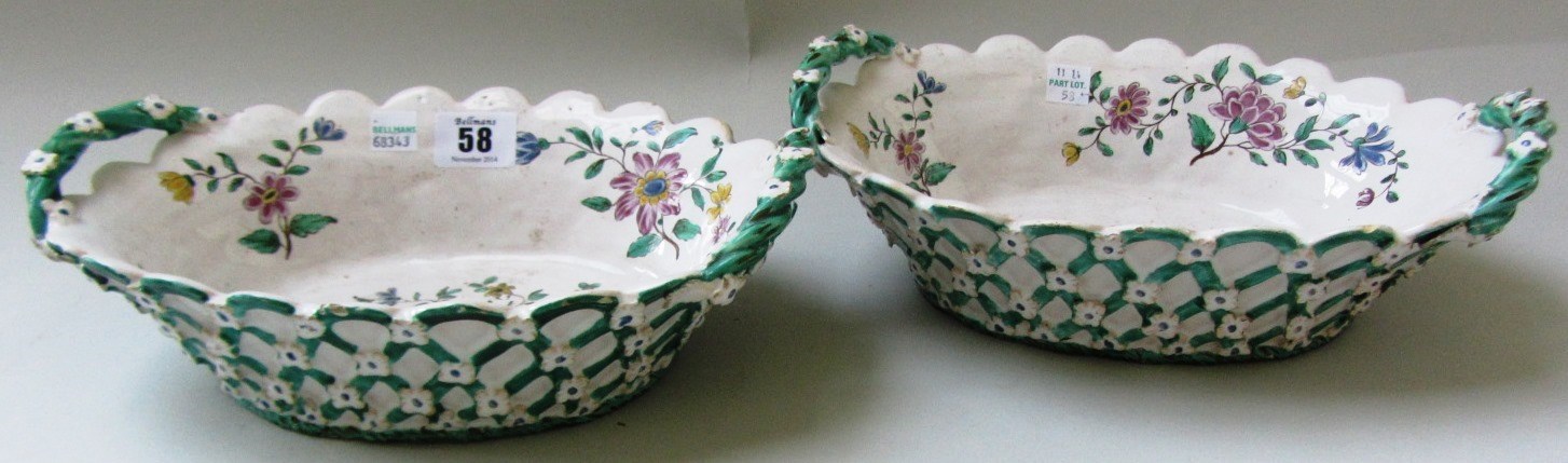 Appraisal: Two Sceaux faience baskets mid th century each of scalloped