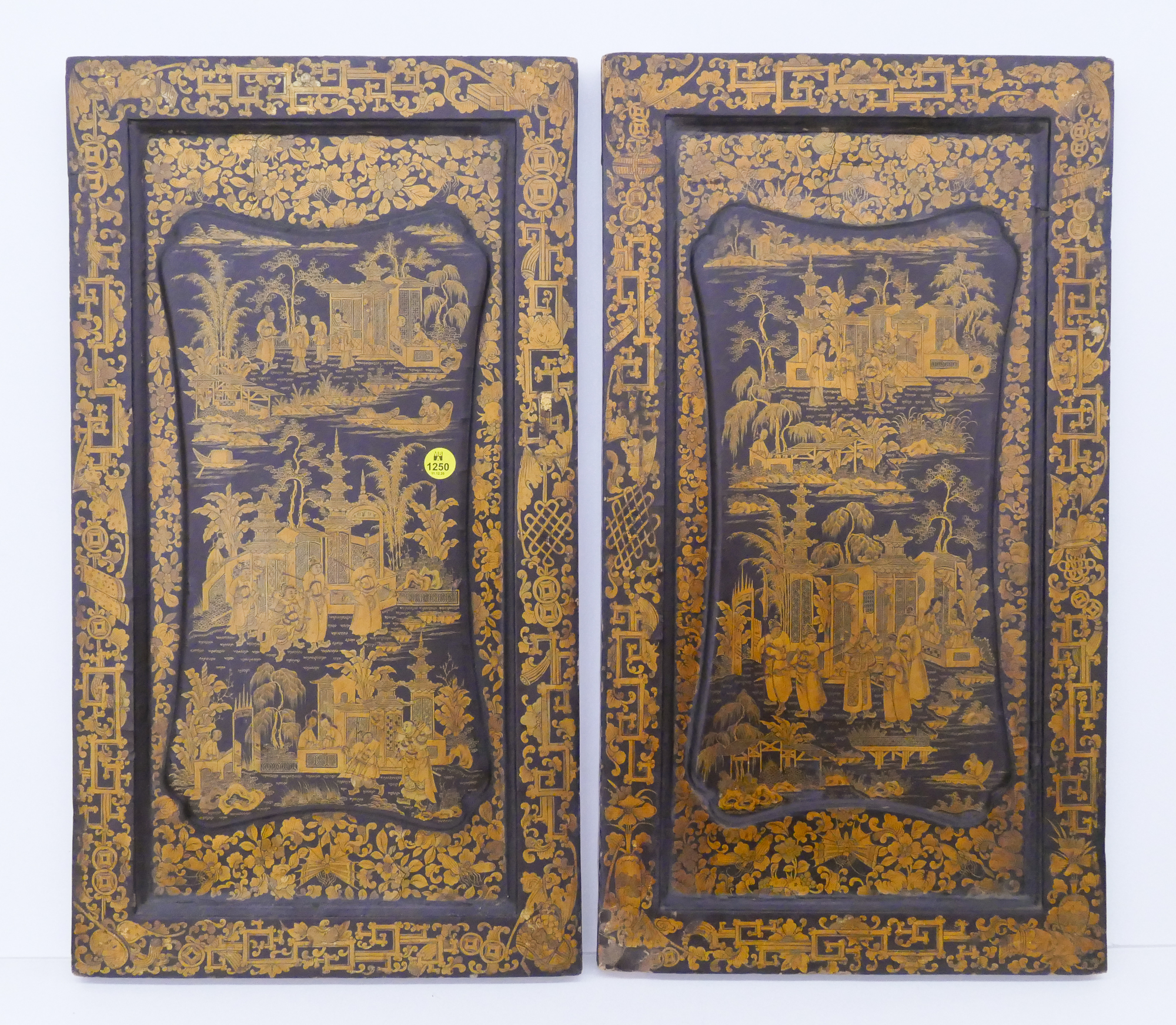 Appraisal: Pair Antique Chinese Gilt Lacquered Panels- x ''