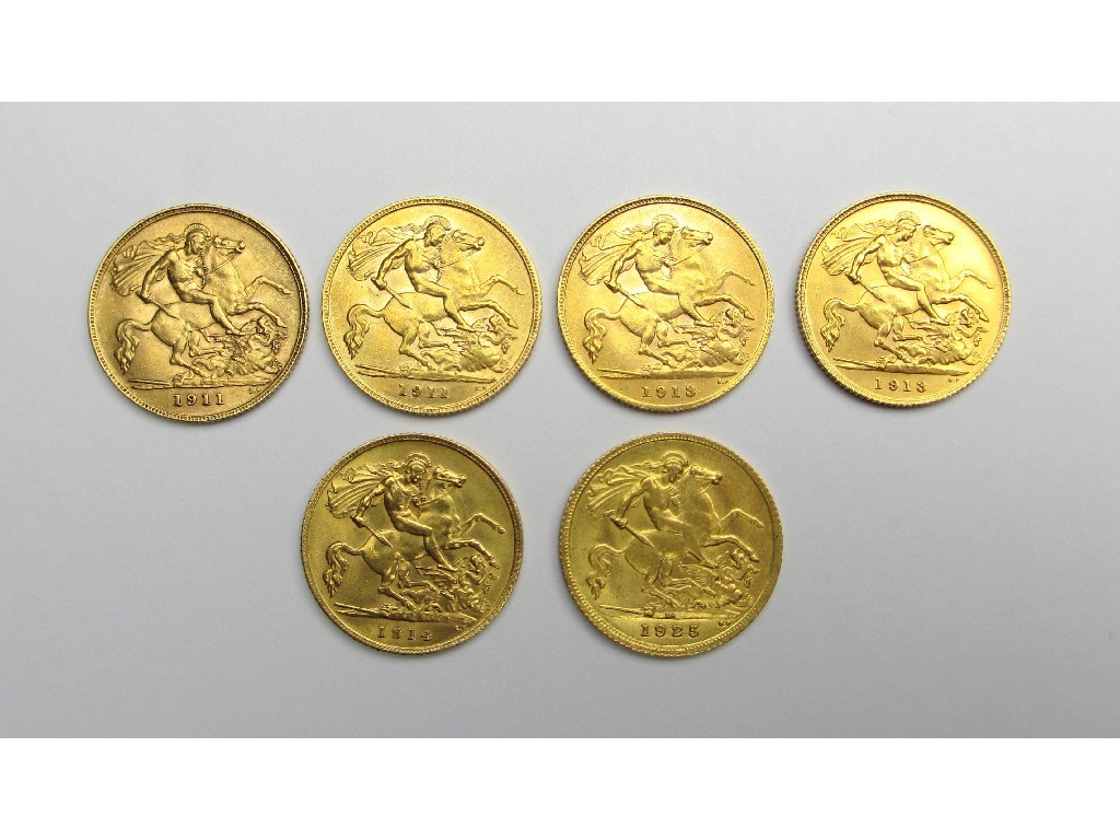 Appraisal: Six George V head half sovereigns with dates x x