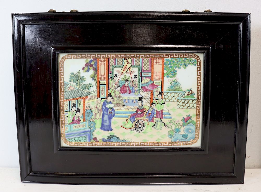 Appraisal: Framed Asian Porcelain Plaque From a Westchester storage - Dimensions