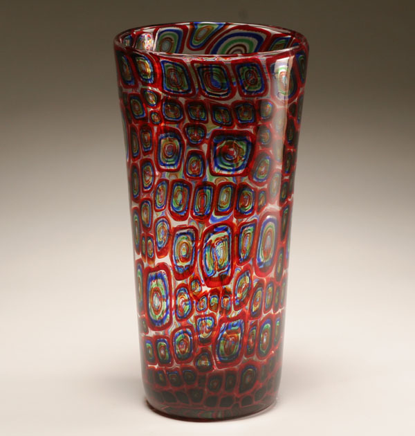 Appraisal: Adriano Dalla Valentina murrine art glass vase Red and blue