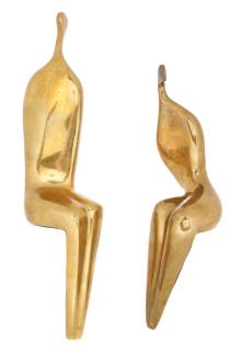 Appraisal: Itzik Ben Shalom Two Seated Bronze Figures Itzik Ben Shalom