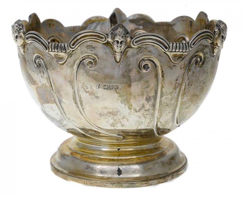 Appraisal: A VICTORIAN ROSE BOWL the scrolling rim with masks at