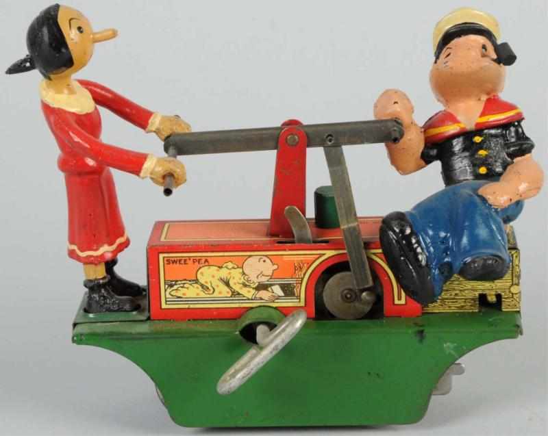 Appraisal: Tin Litho Marx Popeye Handcar Wind-Up Toy American Working Replacement