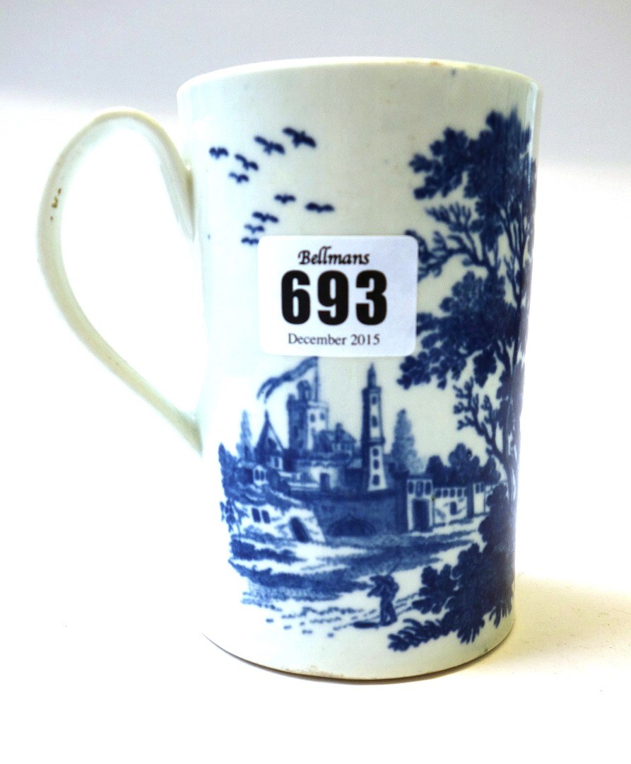 Appraisal: A Worcester blue and white cylindrical mug circa transfer printed