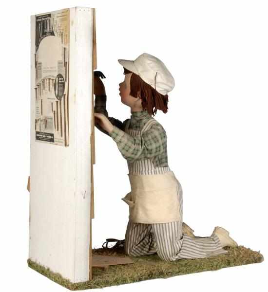 Appraisal: Figural Carpenter Boy Display Piece Description Circa Electrified Depicting a