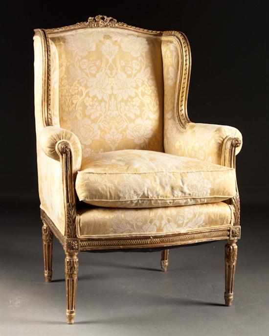 Appraisal: Louis XVI style carved giltwood upholstered bergere a la reine