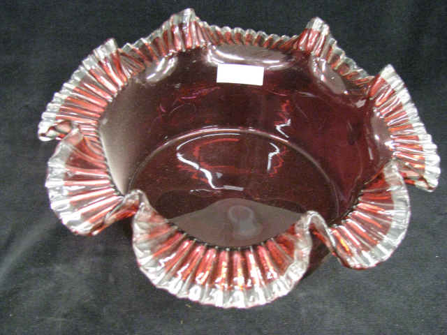 Appraisal: Victorian Cranberry Art Glass Bowl ruffled edge clear trim diameter