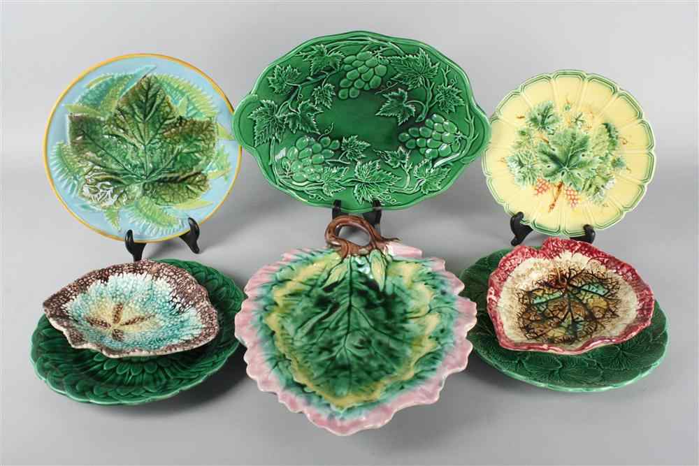 Appraisal: EIGHT MAJOLICA DISHES INCLUDING ''GRIFFEN SMITH HILL AND WEDGWOOD'' including