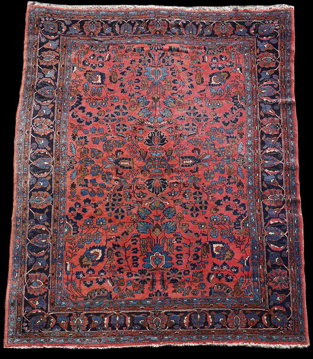 Appraisal: SAROUK AREA CARPET RUG X Sarouk carpet main colors are