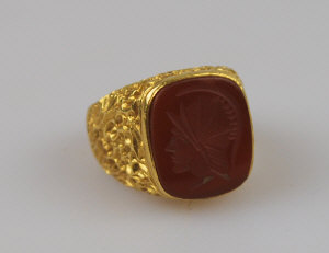 Appraisal: Gentleman's yellow metal cast signet ring set with Cornelian carved