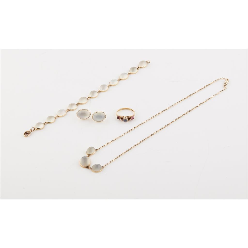 Appraisal: A suite of ct gold modern moonstone set jewellery comprising