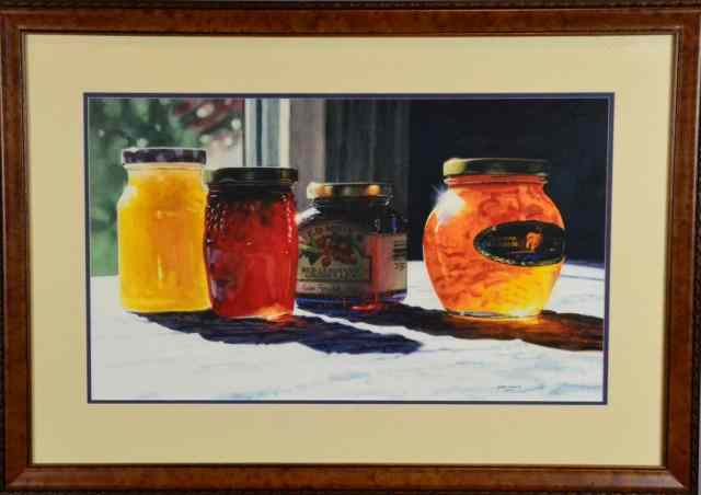 Appraisal: SIGNED JOHN GOULD WATERCOLORPhoto realism still life watercolor of four