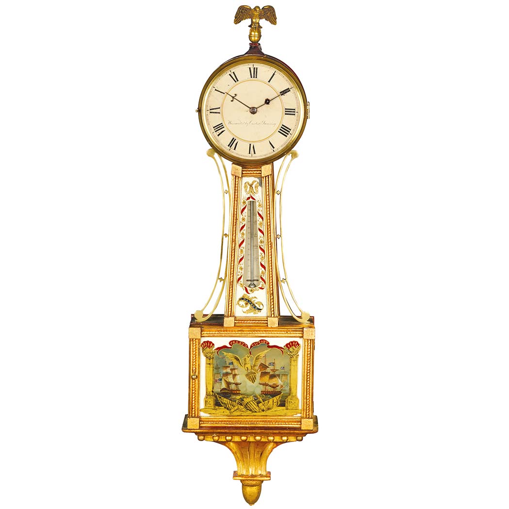 Appraisal: Classical Parcel Gilt Mahogany and Eglomise Banjo Clock Lemuel Curtis